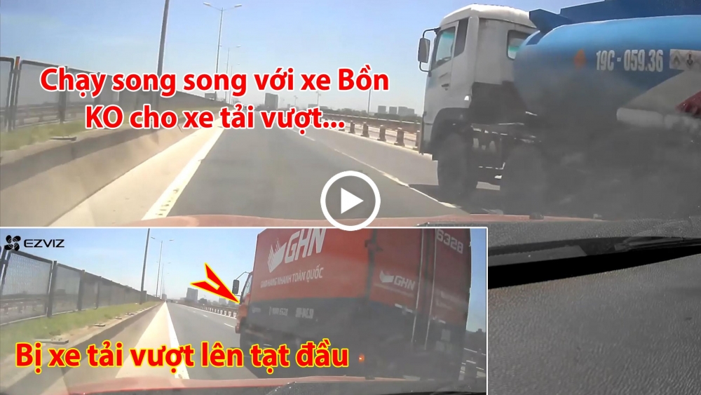 Đi song song với xe bồn trên cầu, ôtô con bị xe tải tạt đầu vì không chịu nhường đường Đi song song với xe bồn trên cầu, ôtô con bị xe tải tạt đầu vì không chịu nhường đường