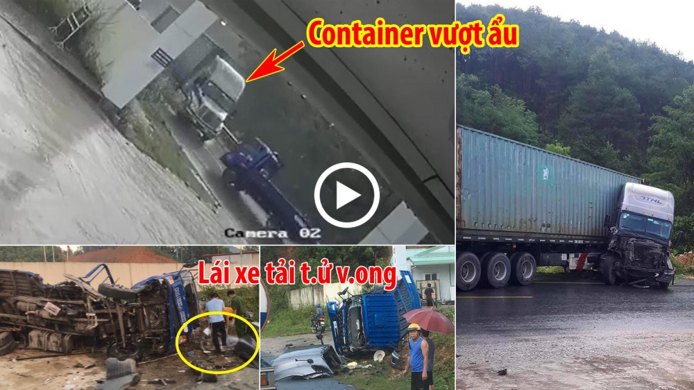 Container vượt ẩu tông trực diện xe tải Container vượt ẩu tông trực diện xe tải