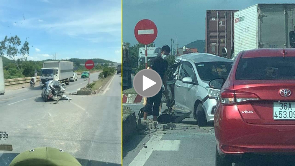 Dừng lại để sang đường, ô tô con dính tai nạn 'kép' Dừng lại để sang đường, ô tô con dính tai nạn 'kép'