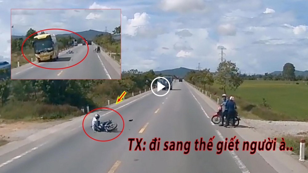 Người đàn ông đi xe máy sang đường như tự tử, suýt báo hại tài xế xe khách Người đàn ông đi xe máy sang đường như tự tử, suýt báo hại tài xế xe khách