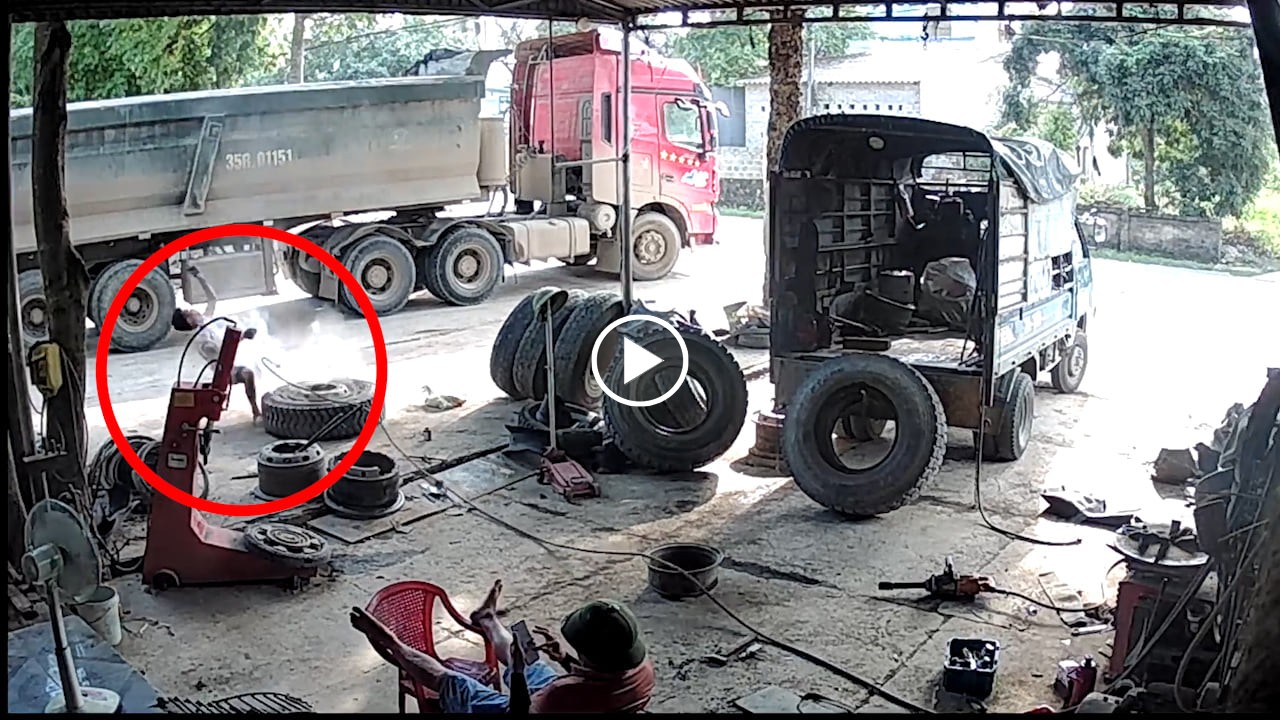 Lốp xe phát nổ kinh hoàng 'đánh gục' nam thanh niên Lốp xe phát nổ kinh hoàng 'đánh gục' nam thanh niên