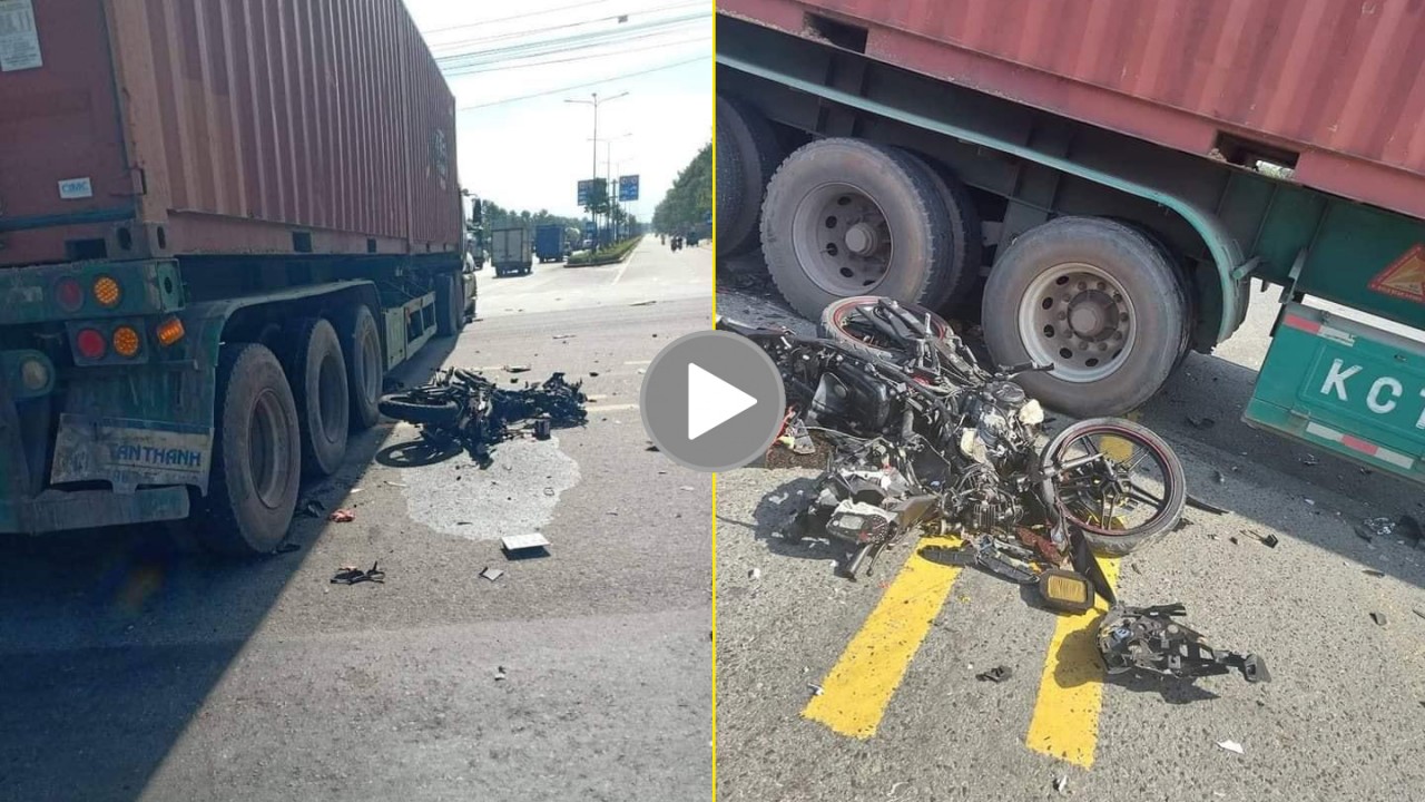 Nam thanh niên vượt đèn đỏ đâm vào xe container ở ngã tư Nam thanh niên vượt đèn đỏ đâm vào xe container ở ngã tư