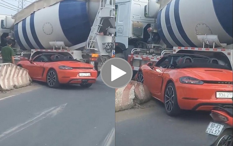 Siêu xe Porsche bị xe bồn Siêu xe Porsche bị xe bồn