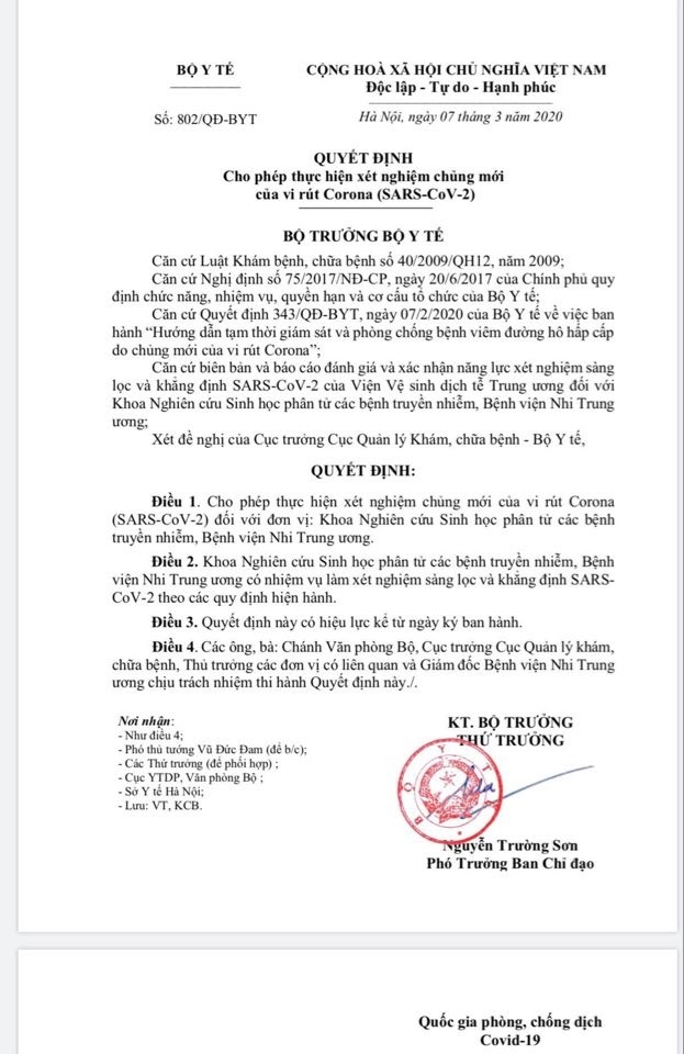 Bệnh viện Nhi Trung ương được thực hiện xét nghiệm Covid-19 benh vien nhi trung uong duoc thuc hien xet nghiem covid 19