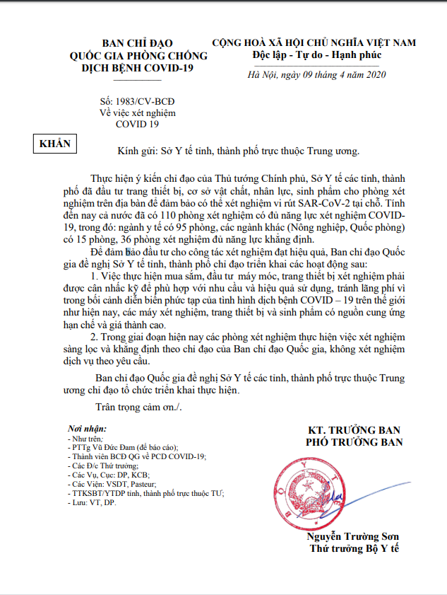 khong cho phep lam xet nghiem vi rut sars cov 2 dich vu theo yeu cau