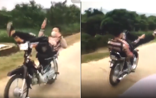 Con lái xe máy bằng chân khoe trên facebook, mẹ bị công an xử phạt con trai lai xe may bang chan khoe tren facebook me bi cong an xu phat