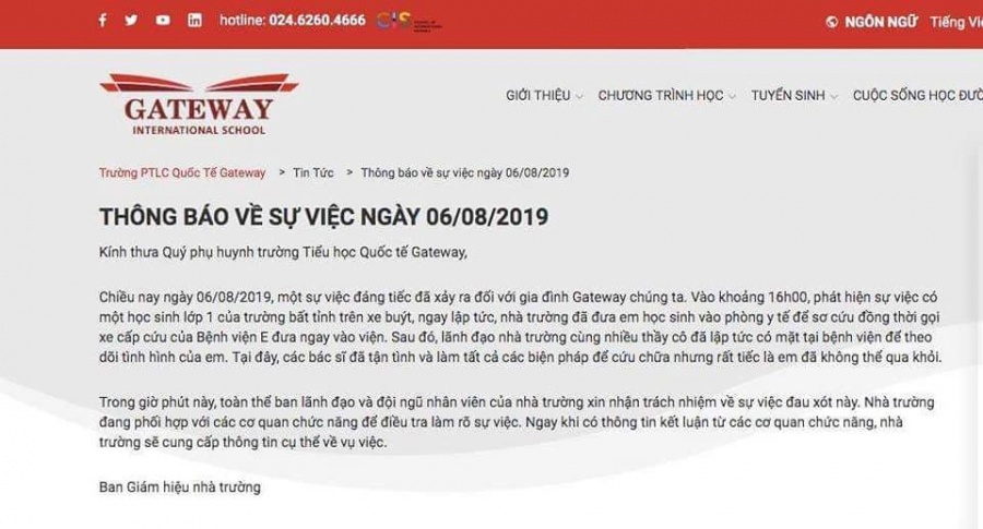 Học sinh lớp 1 bị bỏ quên trên xe: Trường thông báo bất tỉnh, bác sĩ khẳng định tử vong trước khi vào viện hoc sinh lop 1 bi bo quen tren xe truong thong bao bat tinh bac si khang dinh tu vong truoc khi vao vien
