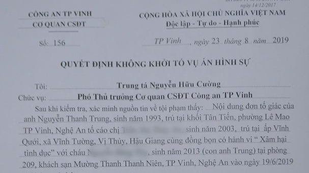 Không khởi tố vụ bố dựng chuyện con gái bị xâm hại tình dục
