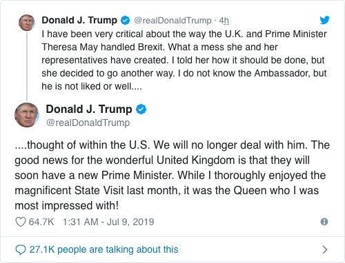 tong thong trump mia mai thu tuong anh sau vu ro ri tai lieu cua dai su