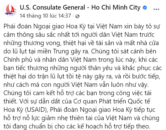 Phái đoàn Ngoại giao Mỹ cam kết đồng hành, hỗ trợ Việt Nam khắc phục hậu quả lũ lụt Phái đoàn Ngoại giao Mỹ cam kết đồng hành, hỗ trợ Việt Nam khắc phục hậu quả lũ lụt