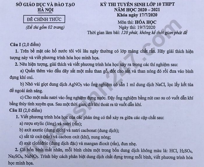 undefined 0620 dap an de thi mon hoa hoc tuyen sinh lop 10 vao thpt chuyen ha noi anh1