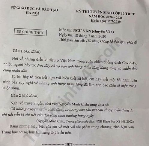 2530 de thi ngu van tuyen sinh lop 10 vao thpt chuyen van tp ha noi