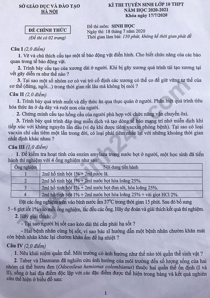 3044 de thi mon sinh hoc tuyen sinh lop 10 vao thpt chuyen tp ha noi1
