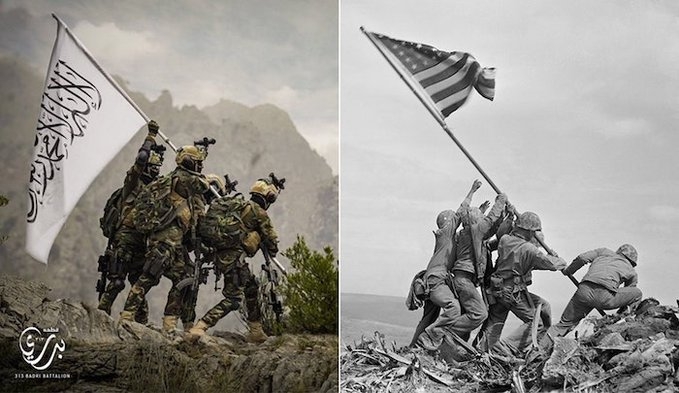 Taliban tái hiện cảnh tượng chiến thắng nổi tiếng của Mỹ Taliban tái hiện cảnh tượng chiến thắng nổi tiếng của Mỹ