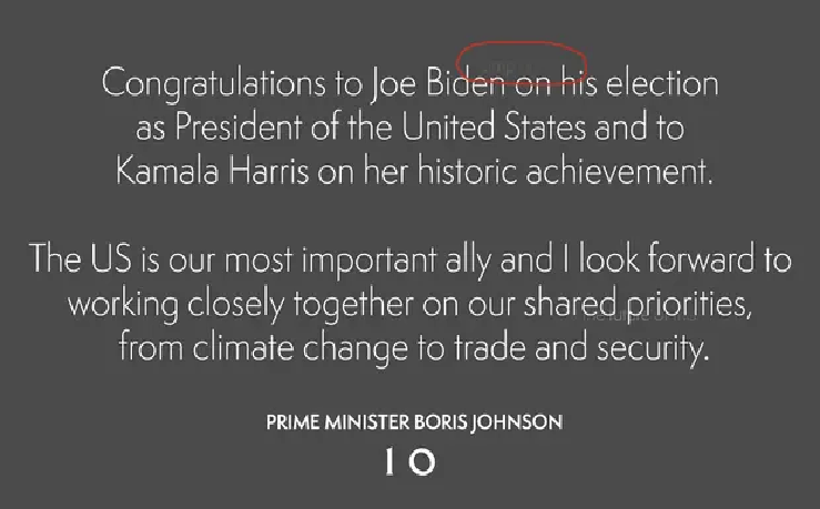 Thủ tướng Anh chúc mừng ông Biden nhưng bị lỗi kỹ thuật Thủ tướng Anh chúc mừng ông Biden nhưng bị lỗi kỹ thuật