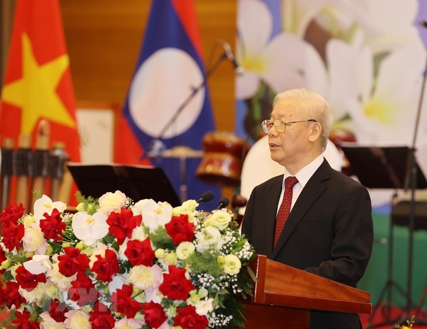 Tổng Bí thư Nguyễn Phú Trọng đọc Diễn văn chào mừng. (Nguồn: TTXVN) Tổng Bí thư Nguyễn Phú Trọng đọc Diễn văn chào mừng. (Nguồn: TTXVN)