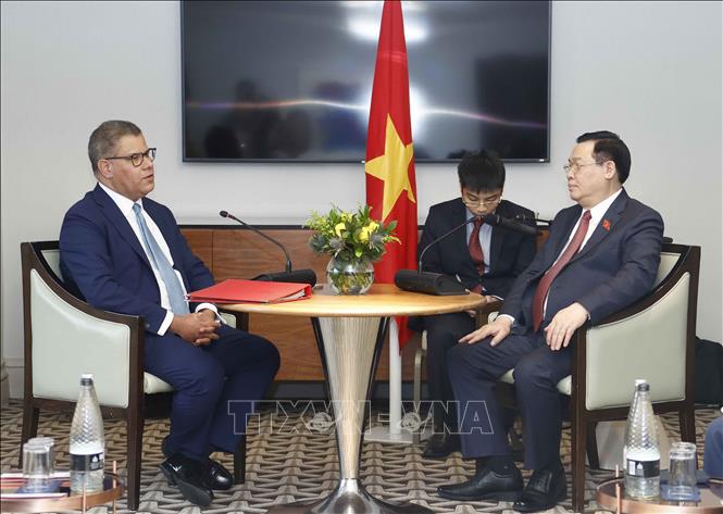 Chủ tịch Quốc hội Vương Đình Huệ tiếp Bộ trưởng Chính phủ Anh - Chủ tịch COP26 Chú thích ảnh