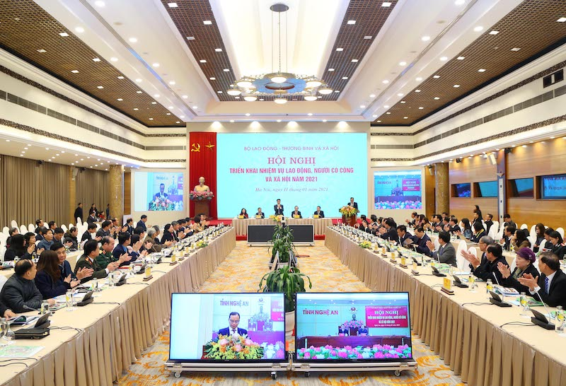 An overview of the online conference for for the Labor, Invalids and Social Affairs sector held on January 11 in Hanoi. Photo: Do Huong (VGP) 5435 online20conference20vgp