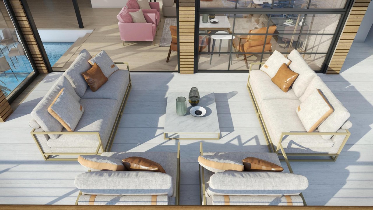 Each Neptune villa offers indoor and outdoor living rooms, kitchens, a rooftop terrace and a private swimming pool. Photo: Kempinski Hotels Each Neptune villa offers indoor and outdoor living rooms, kitchens, a rooftop terrace and a private swimming pool. Photo: Kempinski Hotels
