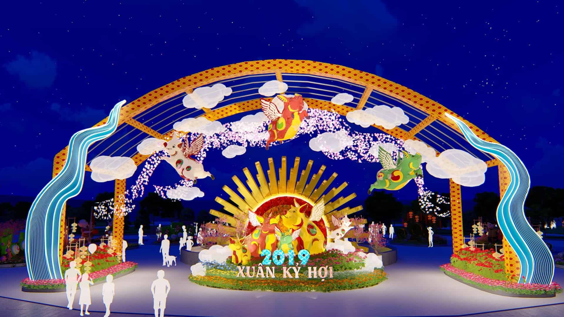 Flying Dong Ho Pig is both an old fashioned figure of fine arts and also a manifesto of modernity, which conveys a message of most exciting delights beyond our scope of imagination to be found in the 2019 Spring Flower Festival (Photo: Halongcomplex) 5206 congmo 08 1