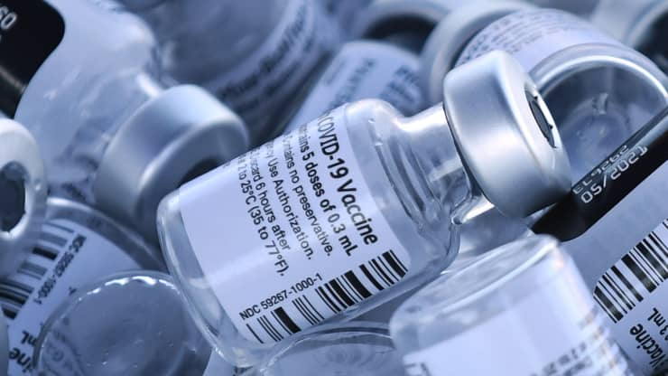 Empty vials of the Pfizer COVID-19 vaccine are seen at a first come first serve drive-thru vaccination site operated by the Lake County Health Department on January 28, 2021 in Groveland, Florida. Paul Hennessy | NurPhoto | Getty Images 3004 106832291 1611925359753 gettyimages 1230848520 hennessy seniorsf210128 np91b
