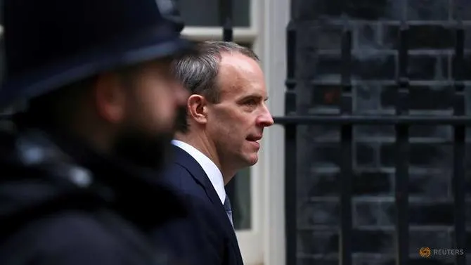 Britain's Foreign Affairs Secretary Dominic Raab arrives at Downing Street in London on Nov 26, 2020. (File photo: Reuters/Simon Dawson) 1717 file photo britain s foreign affairs secretary dominic raab arrives at downing street in london 1