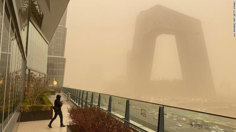 Buildings in the central business district of Beijing during a sandstorm on March 15. (Photo: CNN) 5616-210315013026-03-beijing-sandstorm-0315-exlarge-169