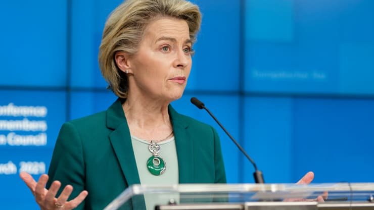 President of the European Commission Ursula von der Leyen. Thierry Monasse | Getty Images News | Getty Images 2457-106859853-1616744640197-gettyimages-1231934381-virtual-eu-summit