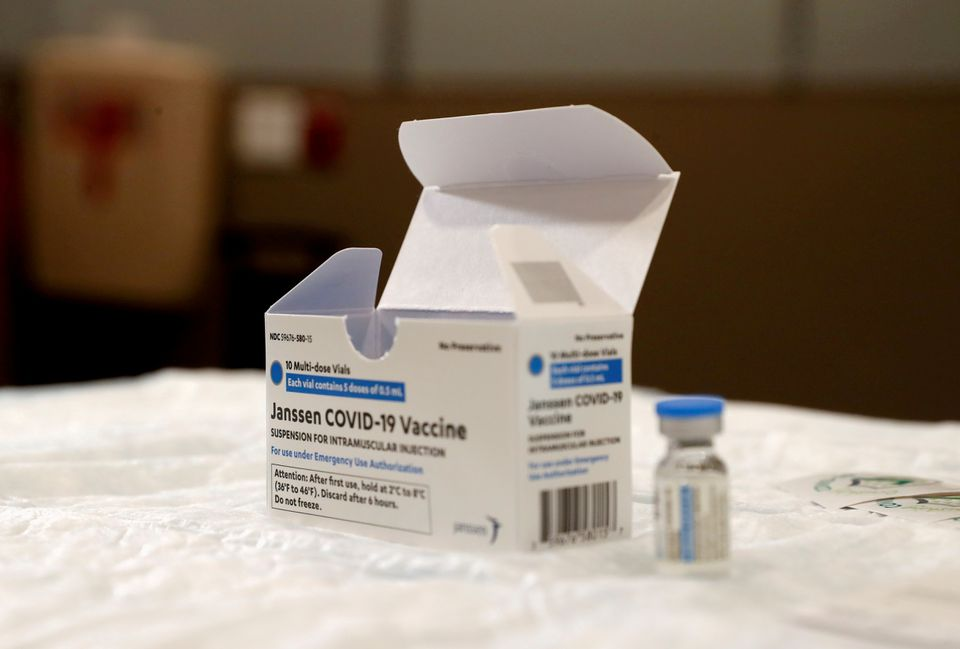 A vial of the Johnson & Johnson's coronavirus disease (COVID-19) vaccine is seen at Northwell Health's South Shore University Hospital in Bay Shore, New York, U.S., March 3, 2021. REUTERS/Shannon Stapleton A vial of the Johnson & Johnson's coronavirus disease (COVID-19) vaccine is seen at Northwell Health's South Shore University Hospital in Bay Shore, New York, U.S., March 3, 2021. REUTERS/Shannon Stapleton