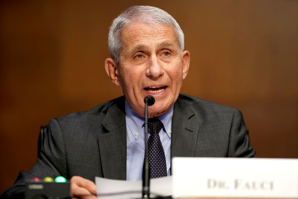 Dr. Anthony Fauci, director of the National Institute of Allergy and Infectious Diseases, gives an opening statement during a Senate Health, Education, Labor and Pensions Committee hearing to discuss the on-going federal response to COVID-19, at the U.S. Capitol in Washington, D.C., U.S., May 11, 2021. Greg Nash/Pool via REUTERS/File Photo Dr. Anthony Fauci, director of the National Institute of Allergy and Infectious Diseases, gives an opening statement during a Senate Health, Education, Labor and Pensions Committee hearing to discuss the on-going federal response to COVID-19, at the U.S. Capitol in Washington, D.C., U.S., May 11, 2021. Greg Nash/Pool via REUTERS/File Photo