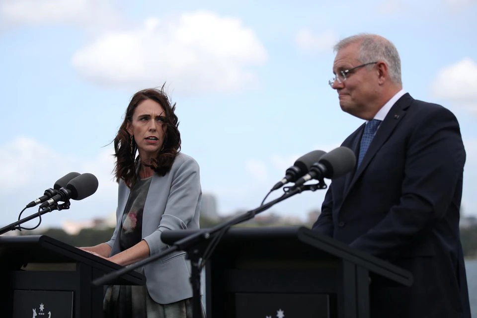 New Zealand Prime Minister Jacinda Ardern and Australian Prime Minister Scott Morrison hold a joint press conference at Admiralty House in Sydney, Australia, February 28, 2020. REUTERS/Loren Elliott New Zealand Prime Minister Jacinda Ardern and Australian Prime Minister Scott Morrison hold a joint press conference at Admiralty House in Sydney, Australia, February 28, 2020. REUTERS/Loren Elliott