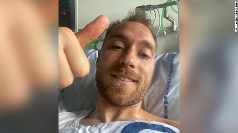 Christian Eriksen thanks well-wishers from his hospital bed. Photo: CNN Christian Eriksen thanks well-wishers from his hospital bed. Photo: CNN