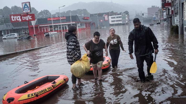 Deadly flooding in western Europe People use rafts to evacuate after the Meuse River broke its banks during heavy flooding in Liege, Belgium. Photo: CNN Deadly flooding in western Europe People use rafts to evacuate after the Meuse River broke its banks during heavy flooding in Liege, Belgium. Photo: CNN