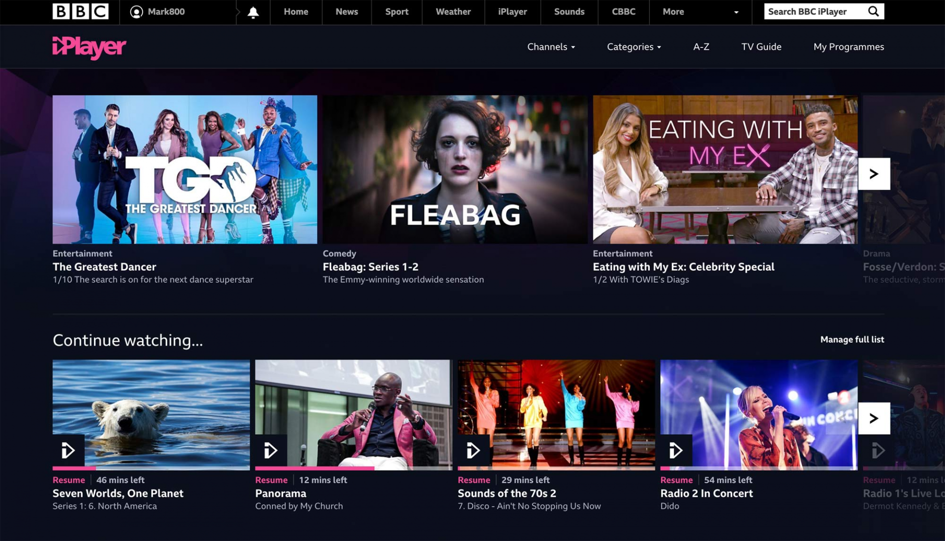 iPlayer Homepage. Photo: Screenshot 