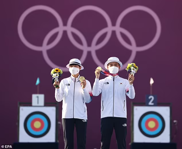 Archers An San (left) and her teammate Kim Je-deok (right) won South Korea's first gold medals. Photo: EPA Archers An San (left) and her teammate Kim Je-deok (right) won South Korea's first gold medals. Photo: EPA