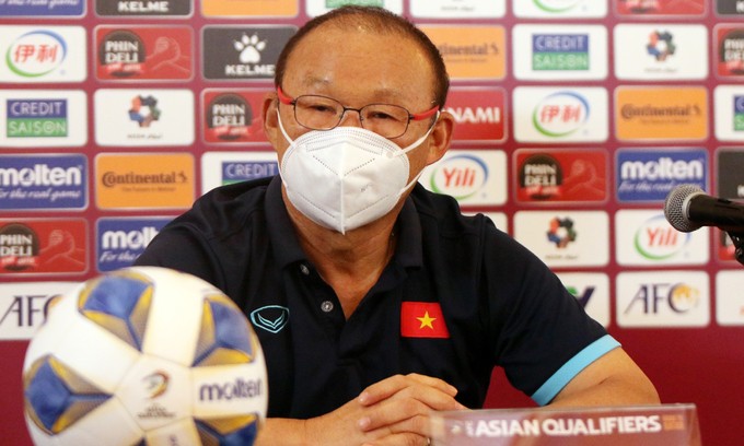 Vietnam coach Park Hang-seo speaks at a press conference ahead of the Vietnam and Australia's World Cup qualifiers match, September 6, 2021. Photo by Vietnam Football Federation Vietnam coach Park Hang-seo speaks at a press conference ahead of the Vietnam and Australia's World Cup qualifiers match, September 6, 2021. Photo by Vietnam Football Federation