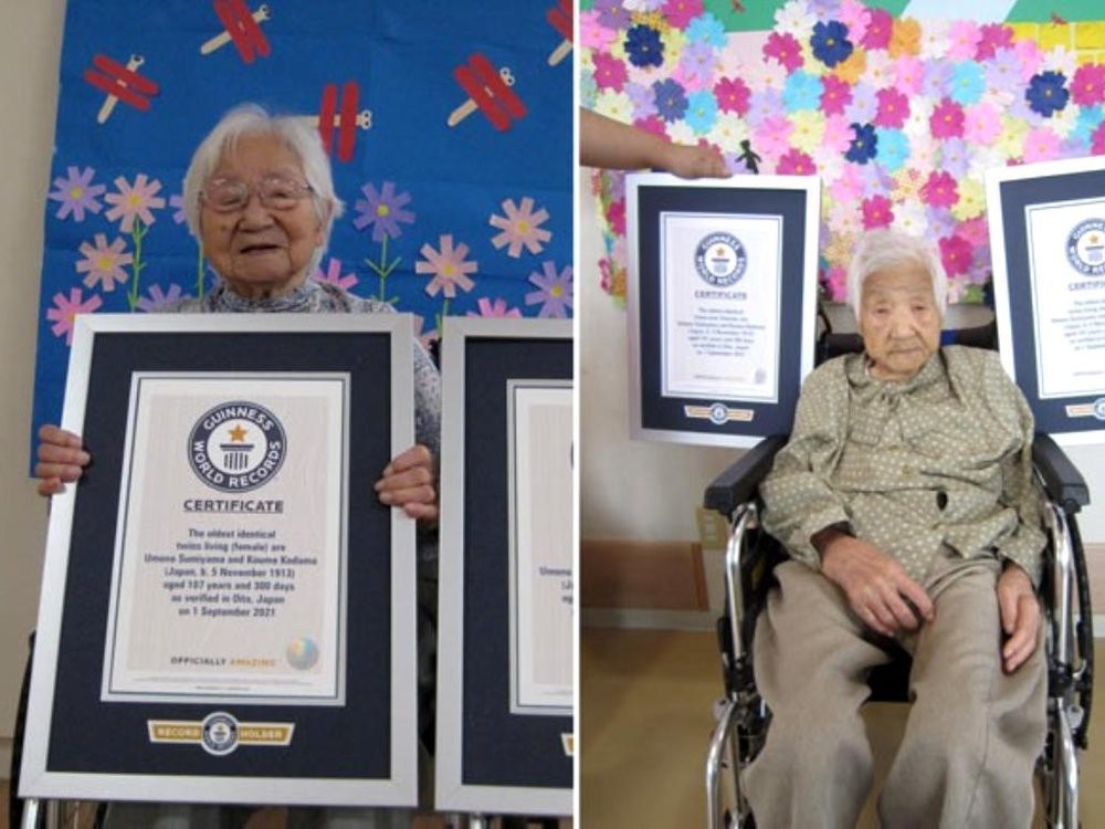Umeno Sumiyama (left) and Koume Kodama (right) with their official certificates Guinness World Records Umeno Sumiyama (left) and Koume Kodama (right) with their official certificates Guinness World Records