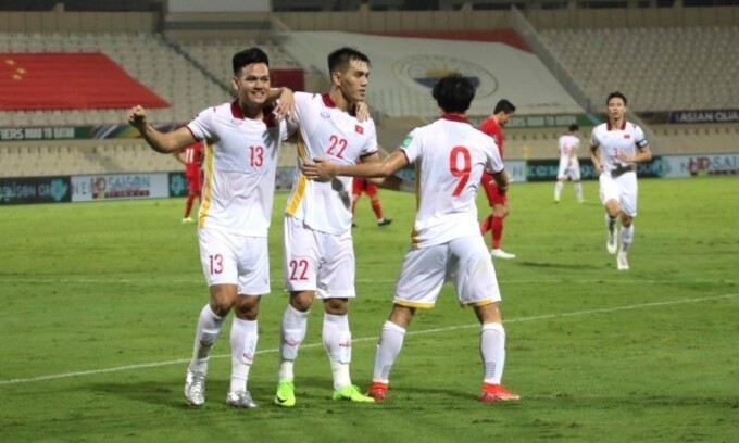 Ho Tan Tai (number 13) celebrates after scoring a goal in the World Cup qualifying clash between China and Vietnam on October 8, 2021. Photo: VnExpress Ho Tan Tai (number 13) celebrates after scoring a goal in the World Cup qualifying clash between China and Vietnam on October 8, 2021. Photo: VnExpress