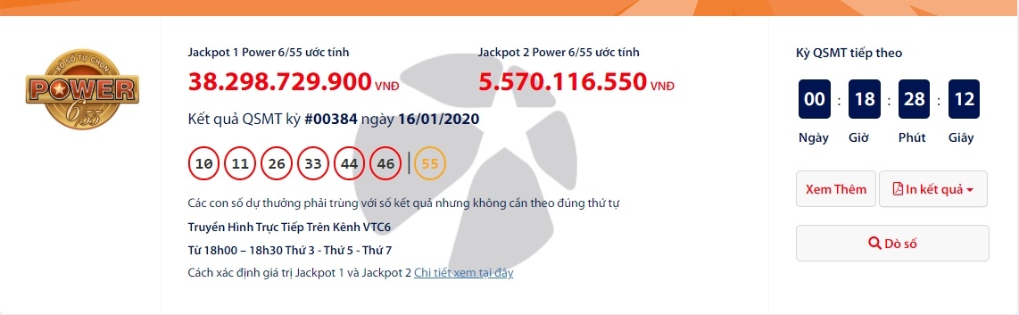 Kết quả xổ số Vietlott Power 6/55 tối ngày 18/1/2020 mới nhất: Đã có người trúng hơn 43 tỉ đồng? ket qua xo so vietlott power 655 toi ngay 1812020 moi nhat da co nguoi trung hon 43 ti dong