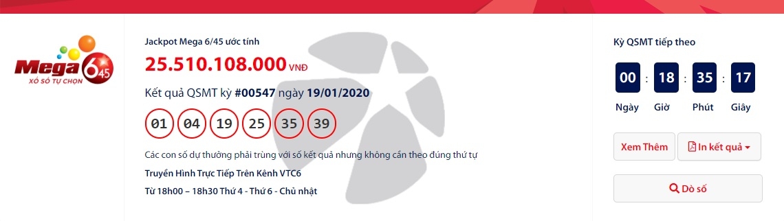 Kết quả xổ số Vietlott Mega 6/45 tối ngày 22/1/2020 mới nhất: Tìm người trúng hơn 25 tỉ đồng ngày 28 Tết ket qua xo so vietlott mega 645 toi ngay 2212020 moi nhat tim nguoi trung hon 25 ti dong ngay 28 tet