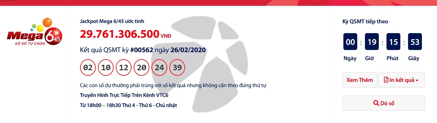 Kết quả xổ số Vietlott Mega 6/45 tối ngày 28/2/2020 mới nhất: Cuối tháng 2, ai sẽ "ẵm" hơn 29 tỉ đồng? ket qua xo so vietlott mega 645 toi ngay 2822020 moi nhat cuoi thang 2 ai se am hon 29 ti dong