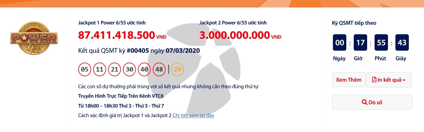 Kết quả xổ số Vietlott Power 6/55 tối ngày 10/3/2020: Vừa tìm ra người trúng Jackpot 2, ai sẽ "ẵm" tiếp hơn 90 tỉ đồng? ket qua xo so vietlott power 655 toi ngay 1032020 vua tim ra nguoi trung jackpot 2 ai se am tiep hon 90 ti dong