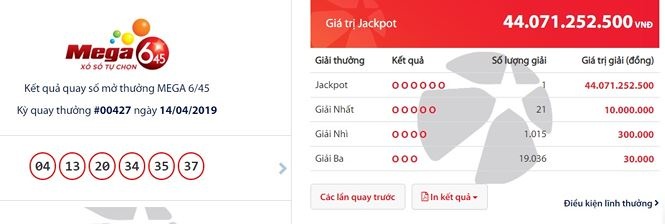 ket qua mega 645 vietlott 144 mot khach hang o ca mau am tron hon 44 ti dong