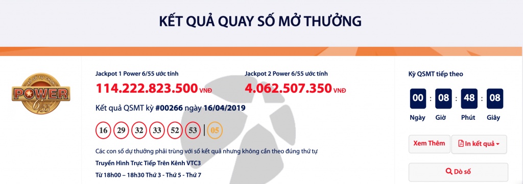 Kết quả Power 6/55 - xổ số Vietlott hôm nay (18/4/2019): Chủ nhân của hơn 114 tỉ đồng là ai? ket qua power 655 xo so vietlott hom nay 1842019 chu nhan cua hon 114 ti dong la ai