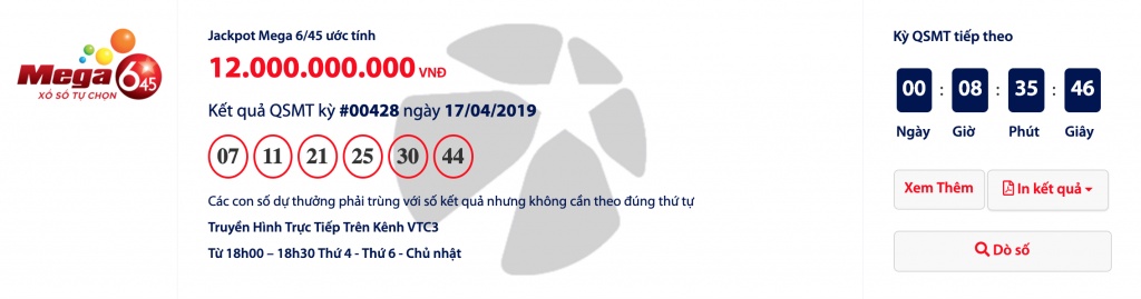 ket qua mega 645 vietlott hom nay 1942019 cho nguoi trung 12 ti dong