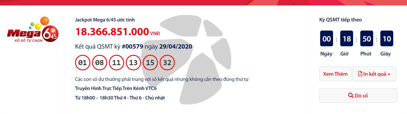 ket qua xo so vietlott mega 645 toi ngay 652020 hon 21 ti dong goi ten ai