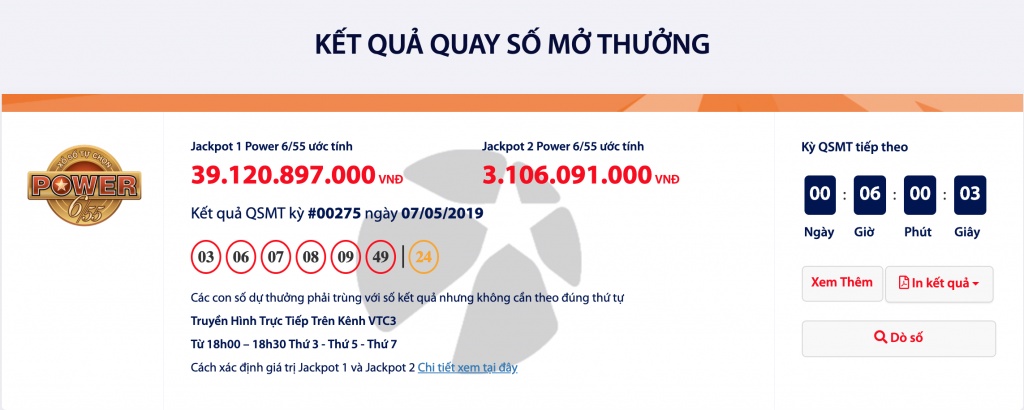 ket qua power 655 vietlott hom nay 952019 da tim ra nguoi trung hon 40 ti dong
