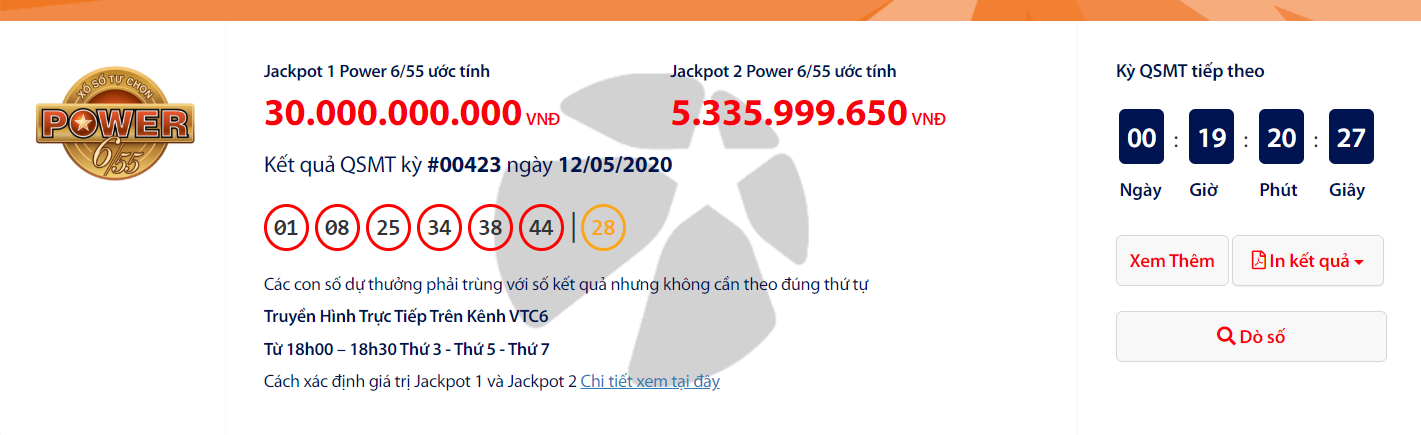 ket qua xo so vietlott power 655 toi ngay 1952020 vi khach may man nao vua trung hon 37 ti dong
