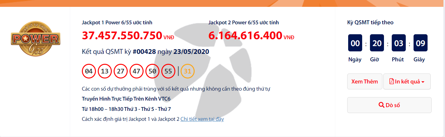 ket qua xo so vietlott power 655 toi ngay 2652020 ai vua trung hon 43 ti dong