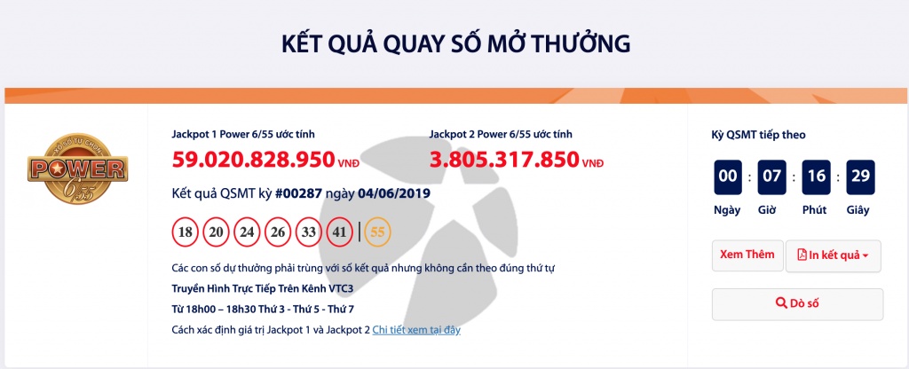 Kết quả Power 6/55 Vietlott hôm nay (6/6/2019): "Chê" 60 tỉ đồng? ket qua power 655 vietlott hom nay 662019 nhieu nguoi van che gan 60 ti dong